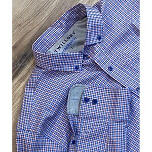Twilory Untuck(able) Mens Size L Blue Orange Check Button Down Shirt